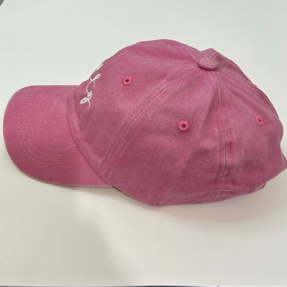 Salty Embroidered Vintage Washed Cotton Baseball Cap Hat Pink White NEW Girly - Picture 5 of 5